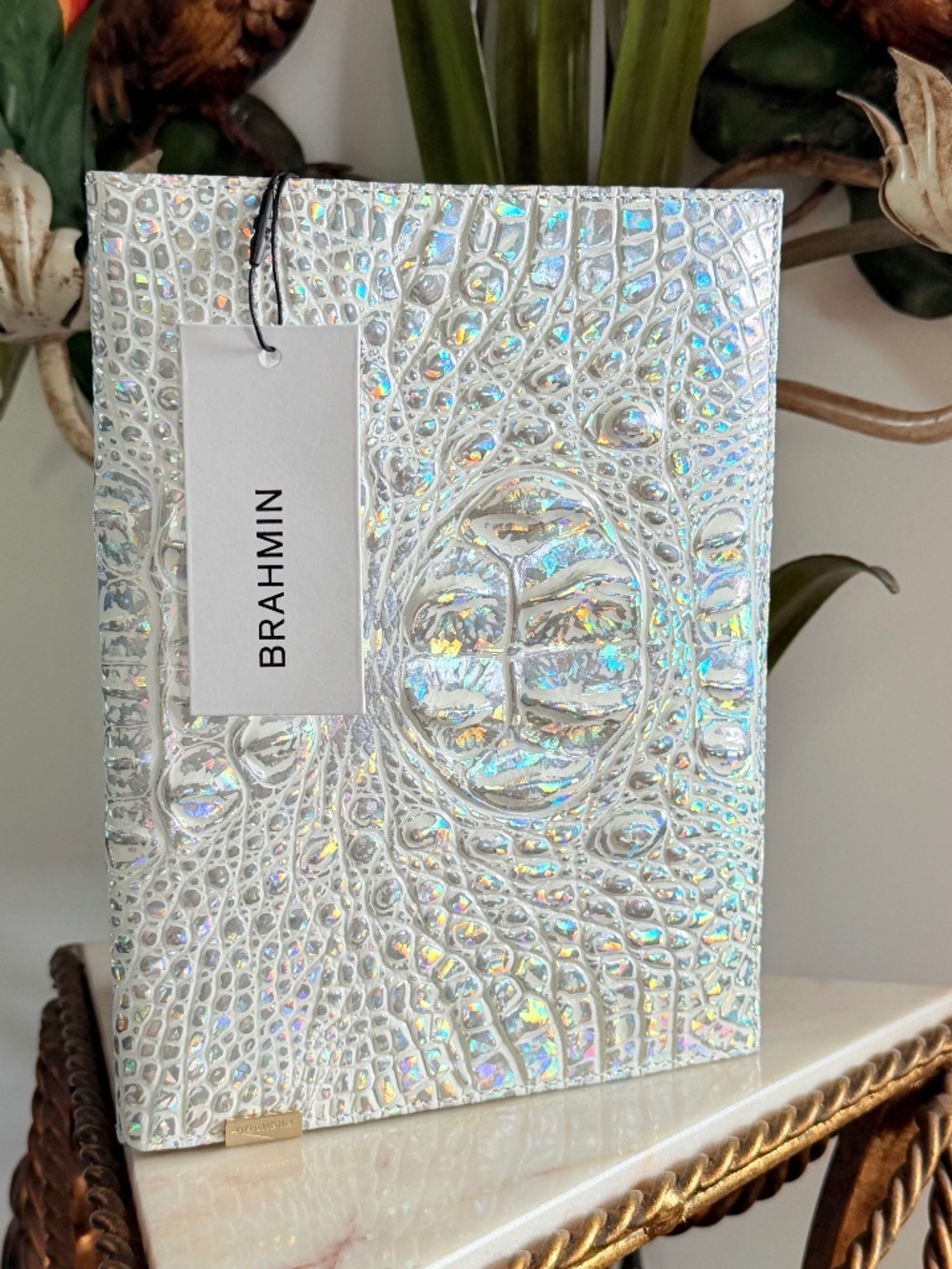 💎 Rare NWT Gorgeous Brahmin Reflect Silver Hologram Leather Journal w/ EYE 💎
